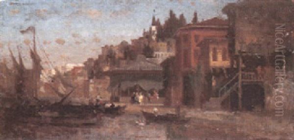 Bateaux A Quai Sur Le Bosphore Oil Painting by Germain Fabius Brest