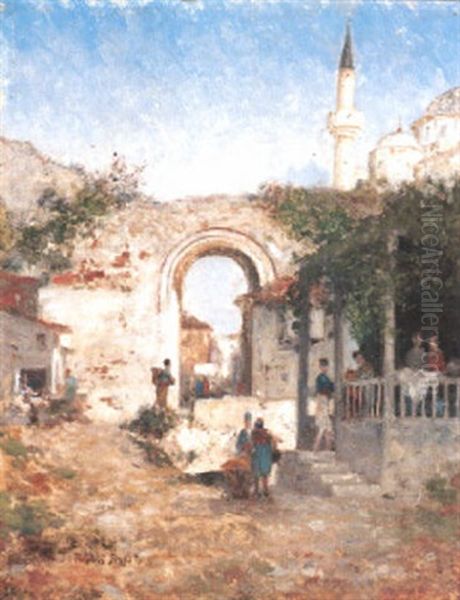 Cafe En Turquie Oil Painting by Germain Fabius Brest