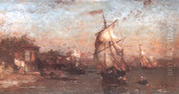 Bateaux A Voile Sur Le Bosphore Oil Painting by Germain Fabius Brest