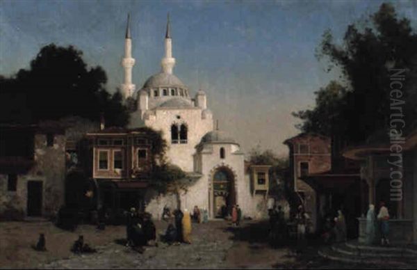 Outside The Mosque Oil Painting by Germain Fabius Brest