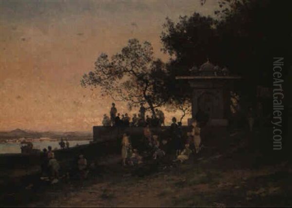 Figures On The Shore Of The Bosphorus Oil Painting by Germain Fabius Brest