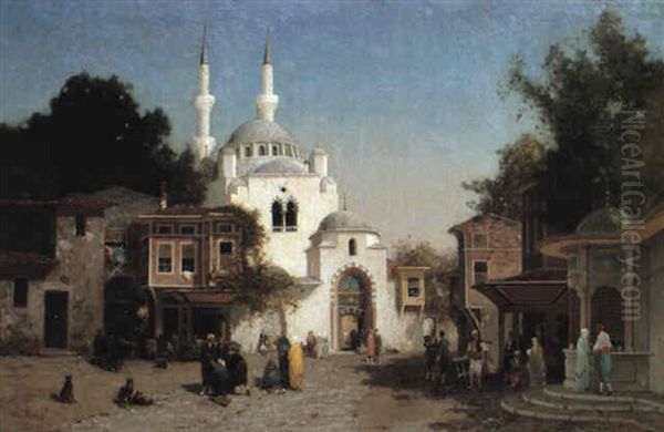 Outside The Mosque Oil Painting by Germain Fabius Brest