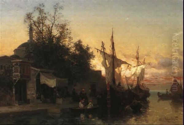 Sunset On The Bosphorus Oil Painting by Germain Fabius Brest