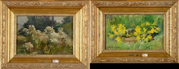 Coin De Jardin Fleuri (2 Works) Oil Painting by Claudia-Julia Bret-Charbonnier