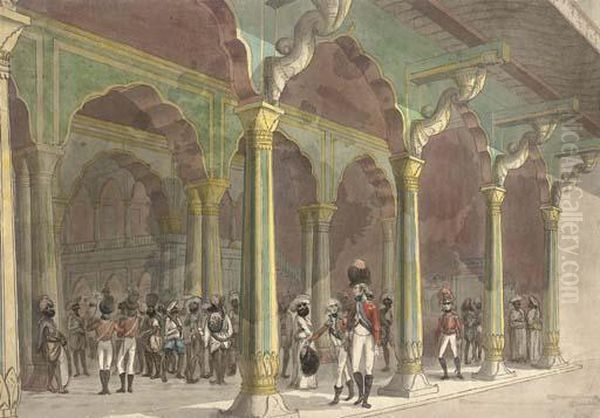 English Officers At The Summer Palace Of Tippoo Sultan Inbangalore Oil Painting by Alexander Allan