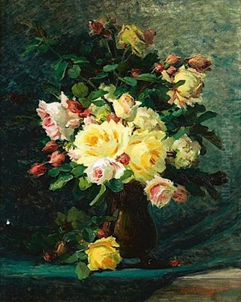 Bouquet De Roses Dans Un Pichet Oil Painting by Claudia-Julia Bret-Charbonnier