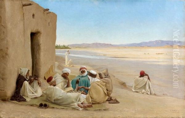 La Partie De Dames A Biskra Oil Painting by Georges Bretegnier