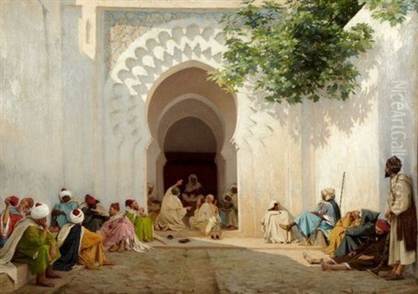 Une Audience Du Pacha A Tanger Oil Painting by Georges Bretegnier