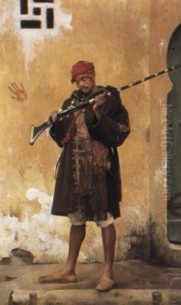 An Arab Warrior Oil Painting by Georges Bretegnier