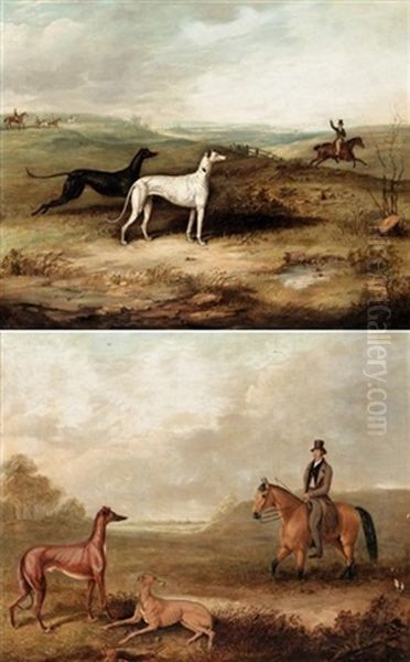 Hare Coursing Scene (+ Another, Similar; Pair) Oil Painting by Thomas Walker Bretland