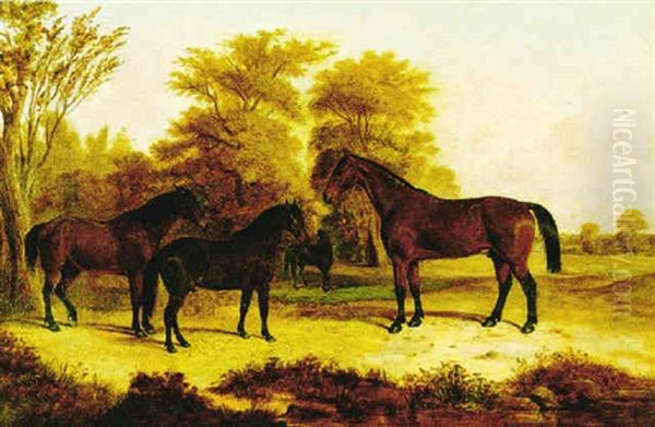 Horses In A Pasture Oil Painting by Thomas Walker Bretland