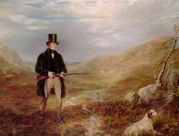 A Gentleman Shooting On A Moor Oil Painting by Thomas Walker Bretland