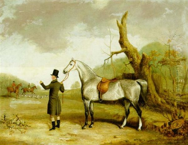 A Gentleman With A Dapple-grey Hunter Oil Painting by Thomas Walker Bretland