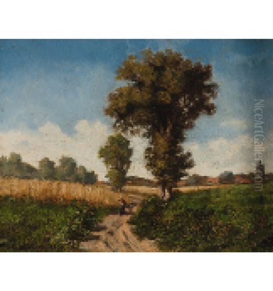 Sommerliche Landschaft Mit Spaziergangern Oil Painting by Emile-Adelard Breton