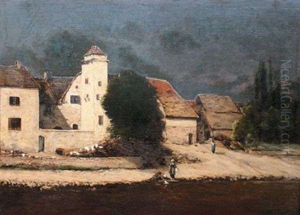 Lavandieres A La Riviere Aupres De La Ferme Oil Painting by Emile-Adelard Breton