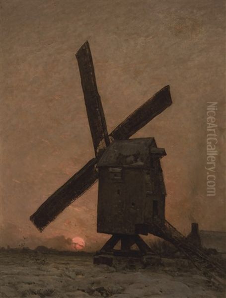 Moulin A Vent Oil Painting by Emile-Adelard Breton