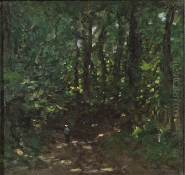 Woodland Path Oil Painting by Emile-Adelard Breton