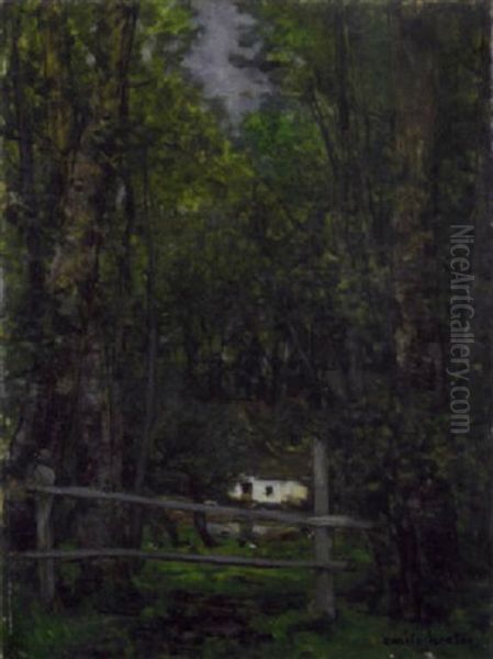 Cabane Dans La Foret Oil Painting by Emile-Adelard Breton