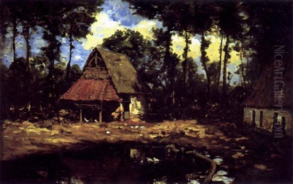 Ferme A L'oree Du Bois Oil Painting by Emile-Adelard Breton