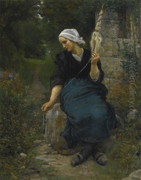 Fileuse Oil Painting by Jules Breton