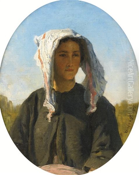 Portrait De Jeune Paysanne Bordelaise (study For Les Vendanges A Chateau-lagrange) Oil Painting by Jules Breton