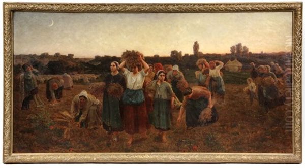 Le Rappel Des Galneuses (calling In The Gleaners) Oil Painting by Jules Breton