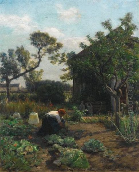 A Young Woman In The Artist's Garden, Courrieres Oil Painting by Jules Breton