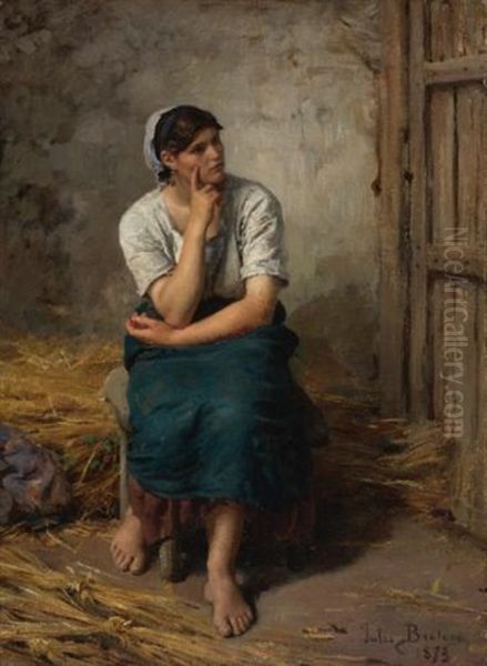 Paysanne Au Repos (peasant Girl Resting) Oil Painting by Jules Breton