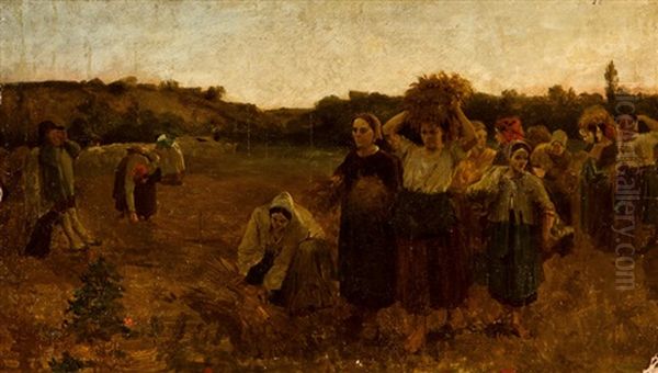 Retirada De Las Espigadoras Oil Painting by Jules Breton