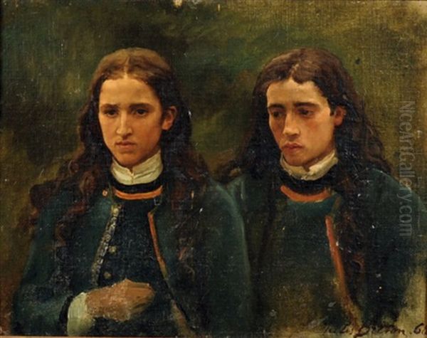 Deux Jeunes Bretons (study For Un Grand Pardon Breton, 1869) Oil Painting by Jules Breton