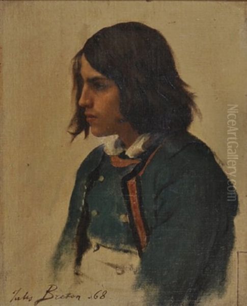 Portrait De Jeune Breton De Profil (study For Un Grand Pardon Breton) Oil Painting by Jules Breton