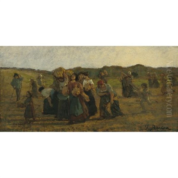 Le Rappel Des Glaneuses - The Recall Of The Gleaners (study) Oil Painting by Jules Breton