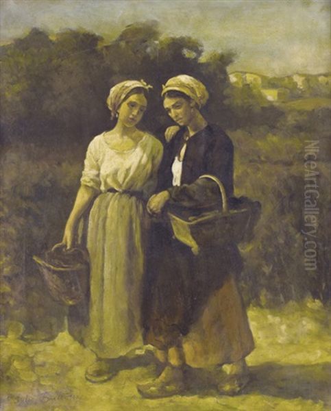 Zwei Bauerinnen Mit Korben Oil Painting by Jules Breton