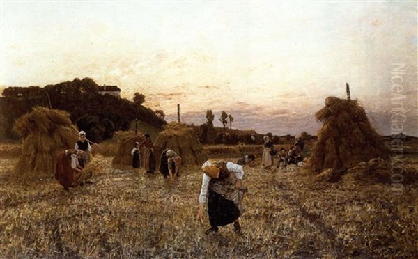 Gleaners At Sunset Oil Painting by Jules Breton