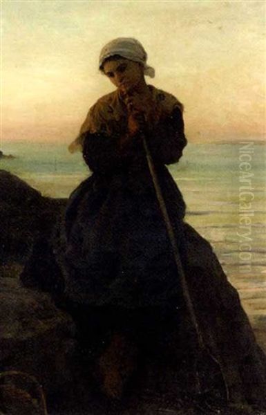 Jeune Pecheuse Bretonne, Douarnenez Oil Painting by Jules Breton