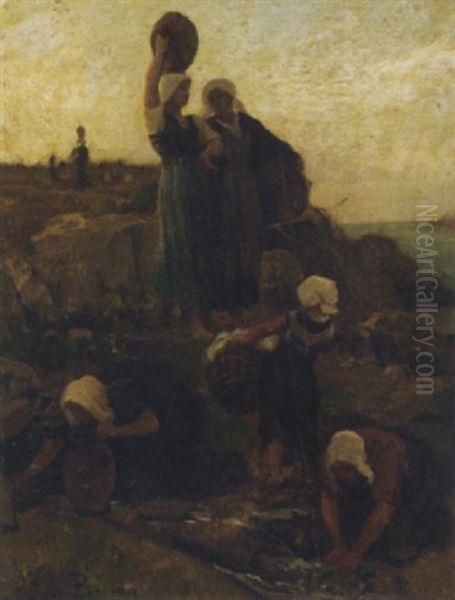 A La Fontaine; Douarenez Oil Painting by Jules Breton