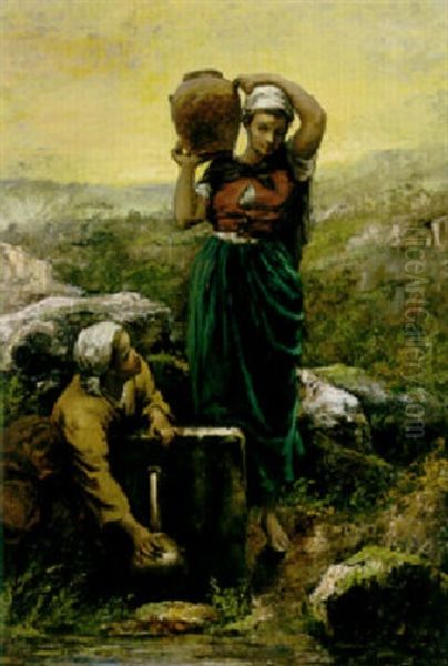 La Fontaine Oil Painting by Jules Breton