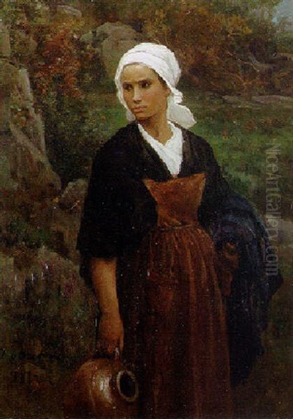 Femme Portant Une Cruche Oil Painting by Jules Breton