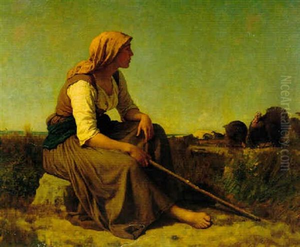 Gardeuse De Dindons Oil Painting by Jules Breton