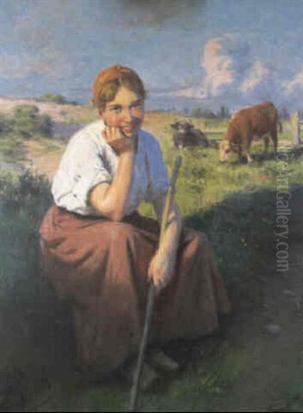 La Gardienne De Vaches Oil Painting by Jules Breton