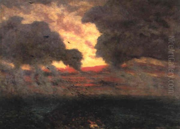 Les Corbeaux; Soir D'orage Oil Painting by Jules Breton