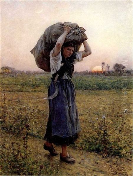 Evening Oil Painting by Jules Breton