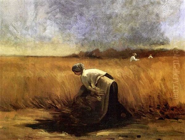 Harvesting At Cernay, A Study Oil Painting by Jules Breton