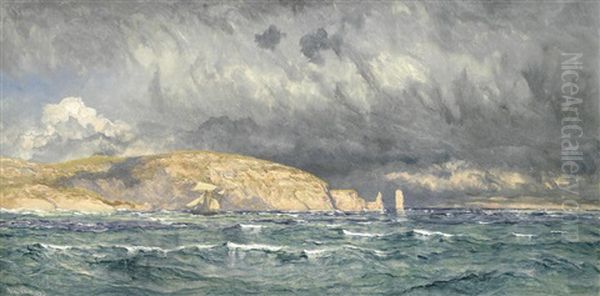 Off Old Harry's Rocks Oil Painting by John Brett