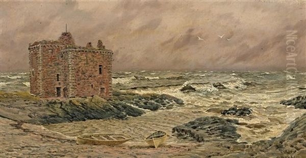 South-east Gale At Port-na-cross Oil Painting by John Brett