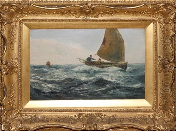 Sailboat With Figures Oil Painting by John Brett