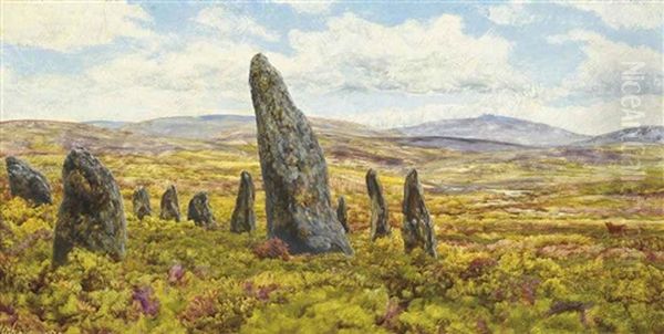 Stone Circle On Dartmoor Oil Painting by John Brett