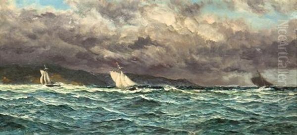 Yachting Off The Coast Of Scotland Oil Painting by John Brett