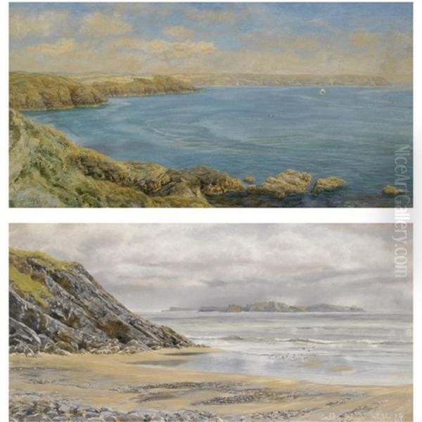 The Lizard (+ Caldy Island; 2 Works) Oil Painting by John Brett