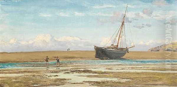 Newport Bar Oil Painting by John Brett